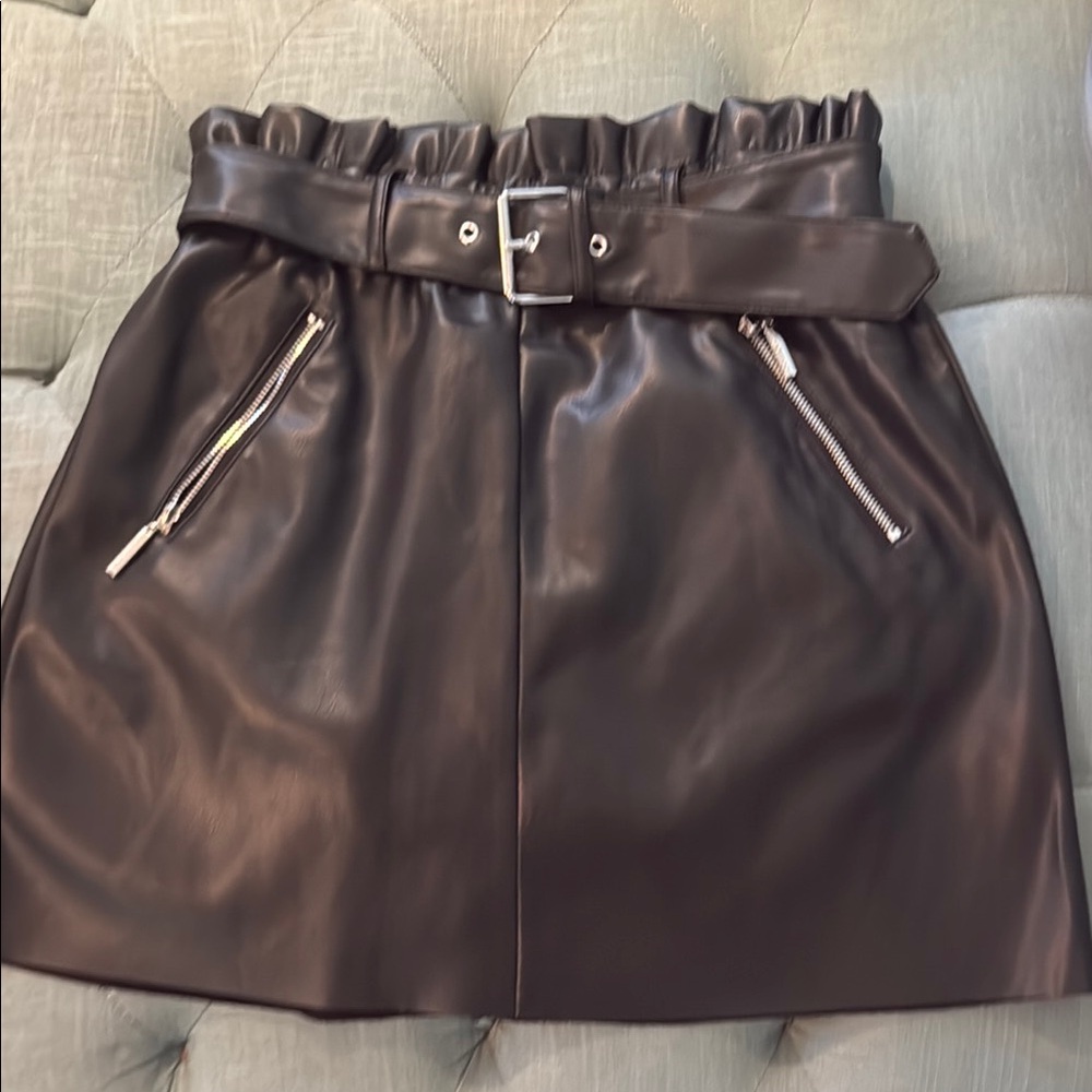 NWT Marc New York Black Faux Leather Skirt with Belt